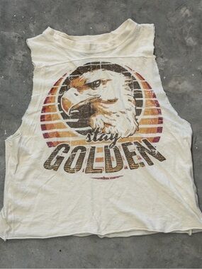 ⁠Black Moon 'Stay Golden' Eagle Graphic Muscle Tank Top Ivory Cream Size M
